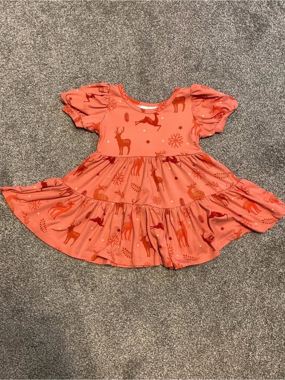 Dot Dot Smile Coral Pink Deer Print Twirl Dress